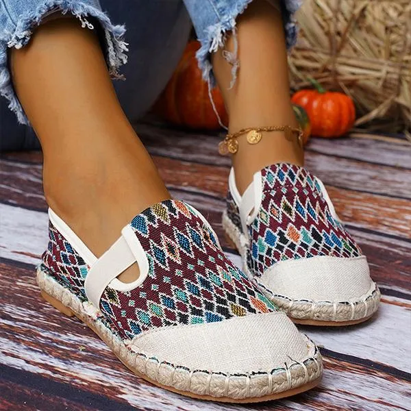 Women's Casual Ethnic Pattern Elastic Strap Flats 11778586S