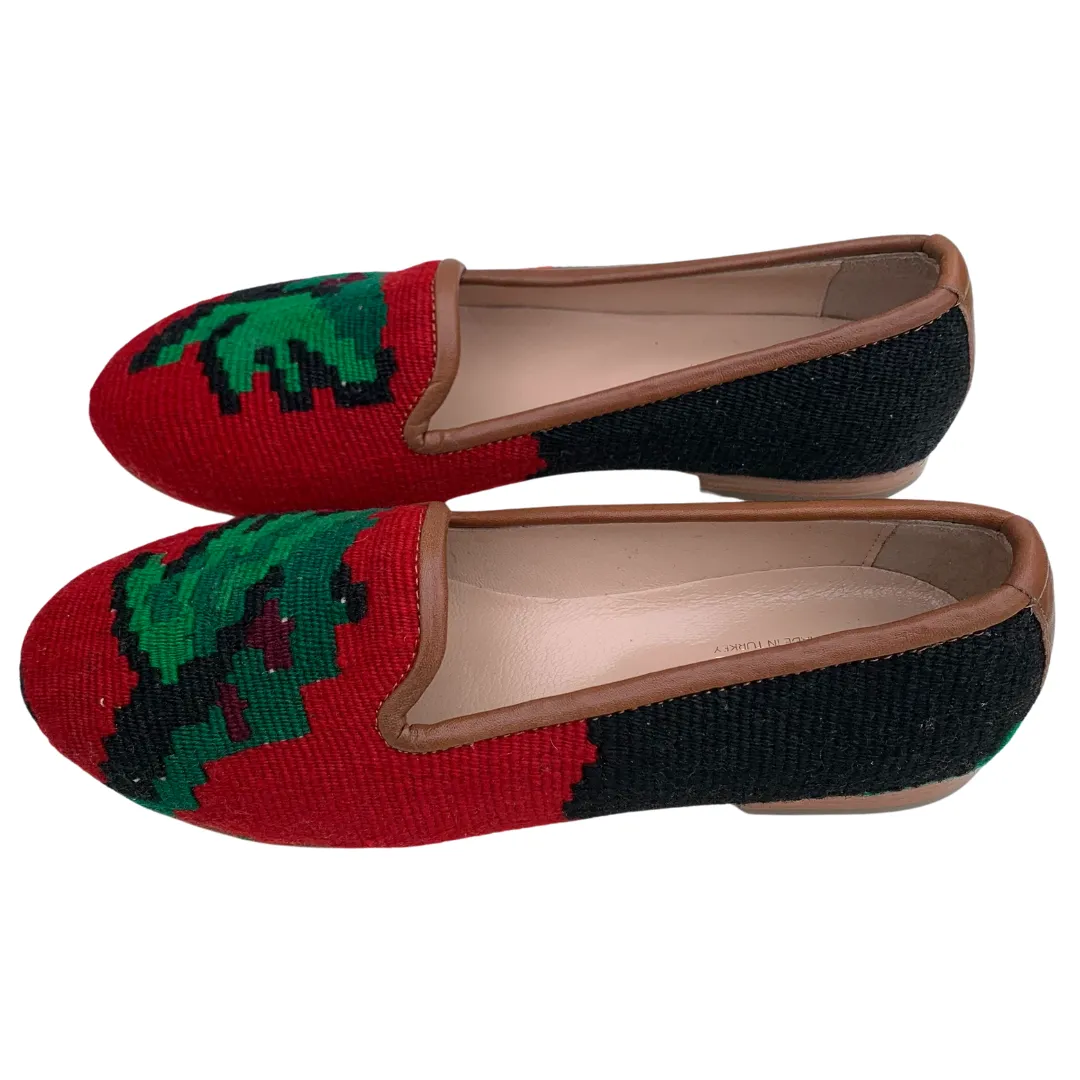 Women's Turkish Kilim Loafers Red & Green